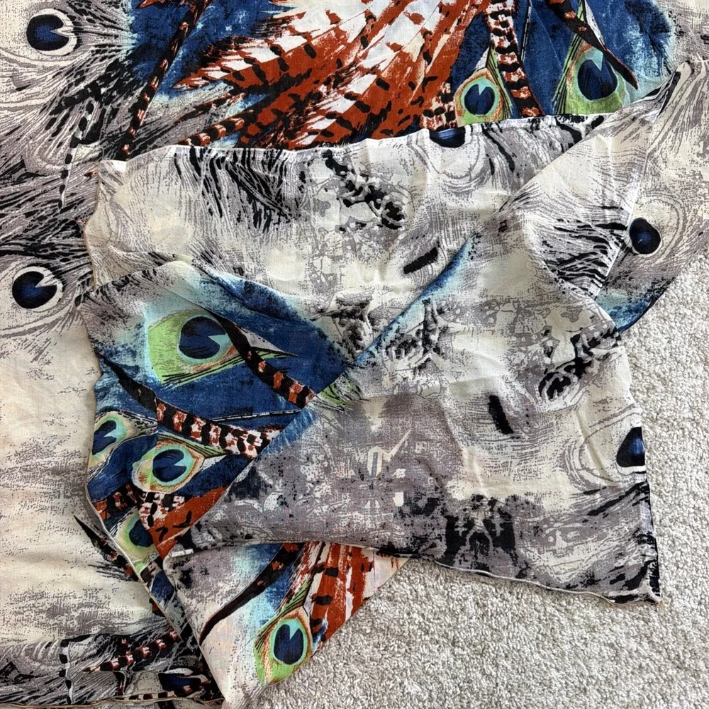 Peacock feathers finished fabric PEACOCK FLORAL boho 4.4 yds 160x56